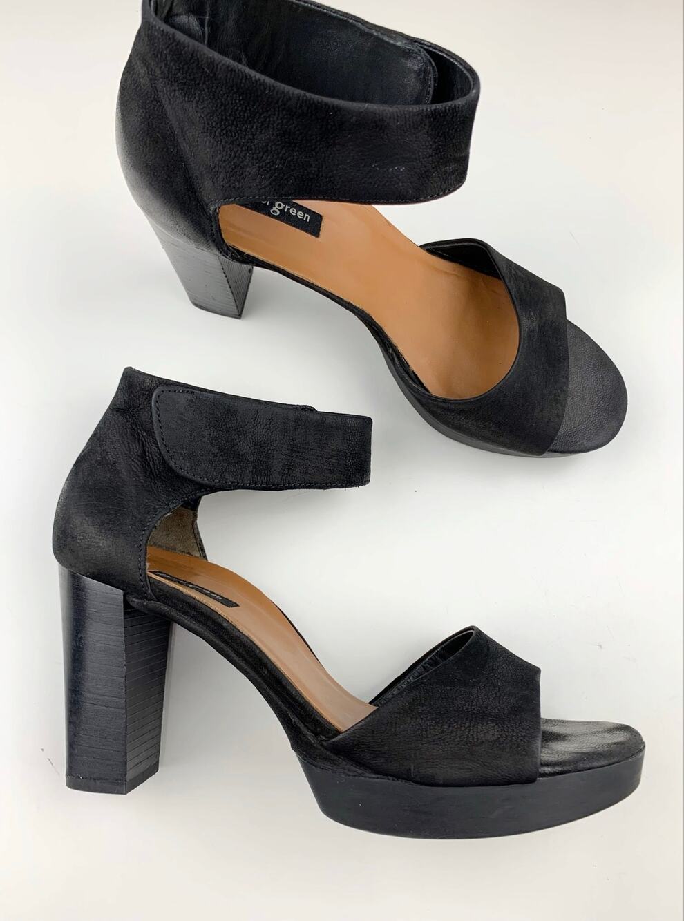 Paul Green Charlene High Heel Sandals Black Leather Platform Women's 6.5 US 9
